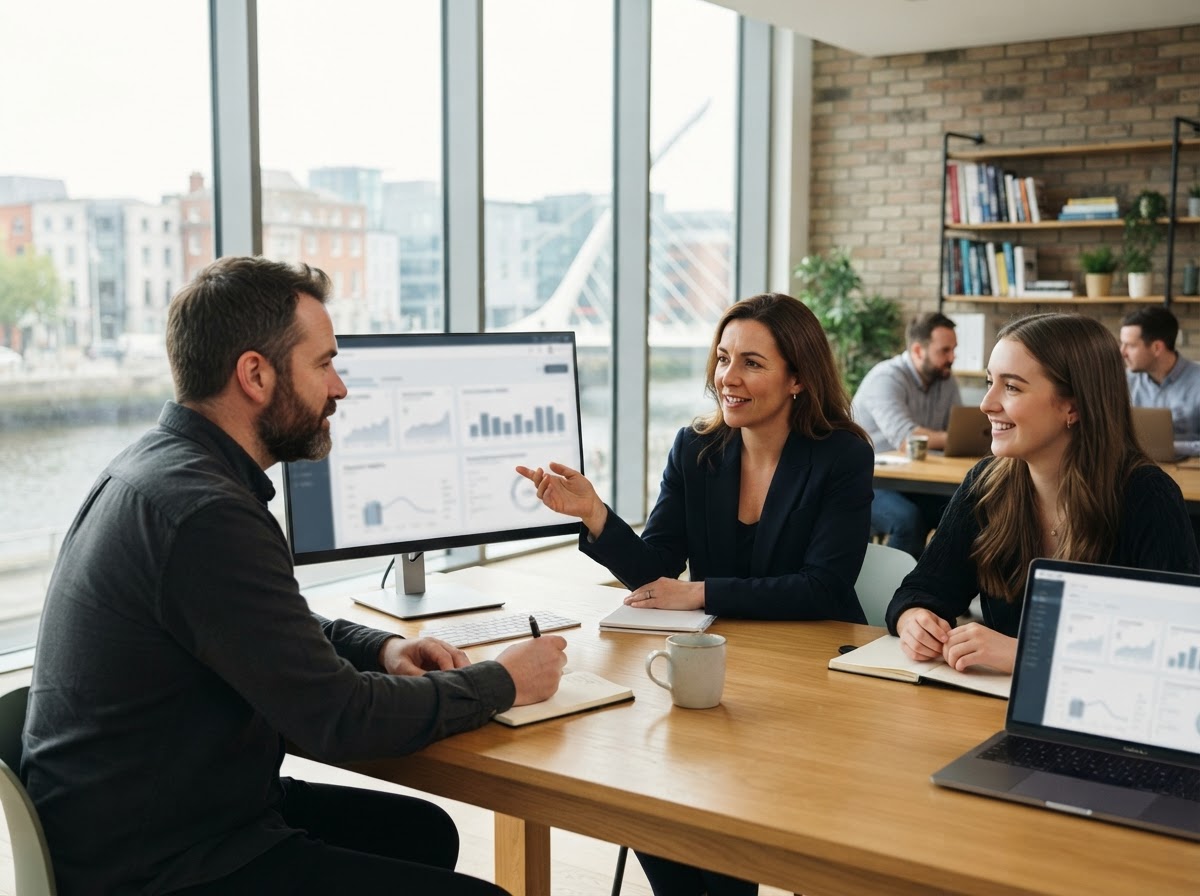 BTC-Mericent n82 team reviewing portfolio analytics on a monitor